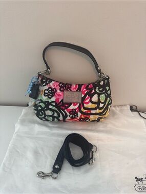 NWOT Coach poppy graffiti Pochette Shoulder Bag with crossbody strap- Multicolor